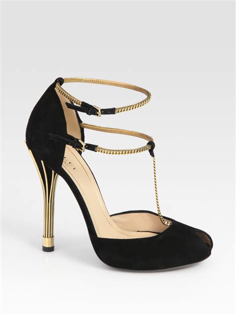 gucci ophelie suede chain t strap sandals|Gucci .